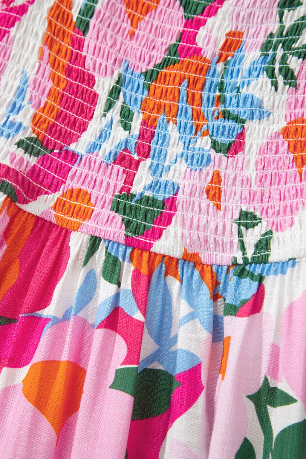 Abstract Floral Smocked High Waist Maxi Sundress