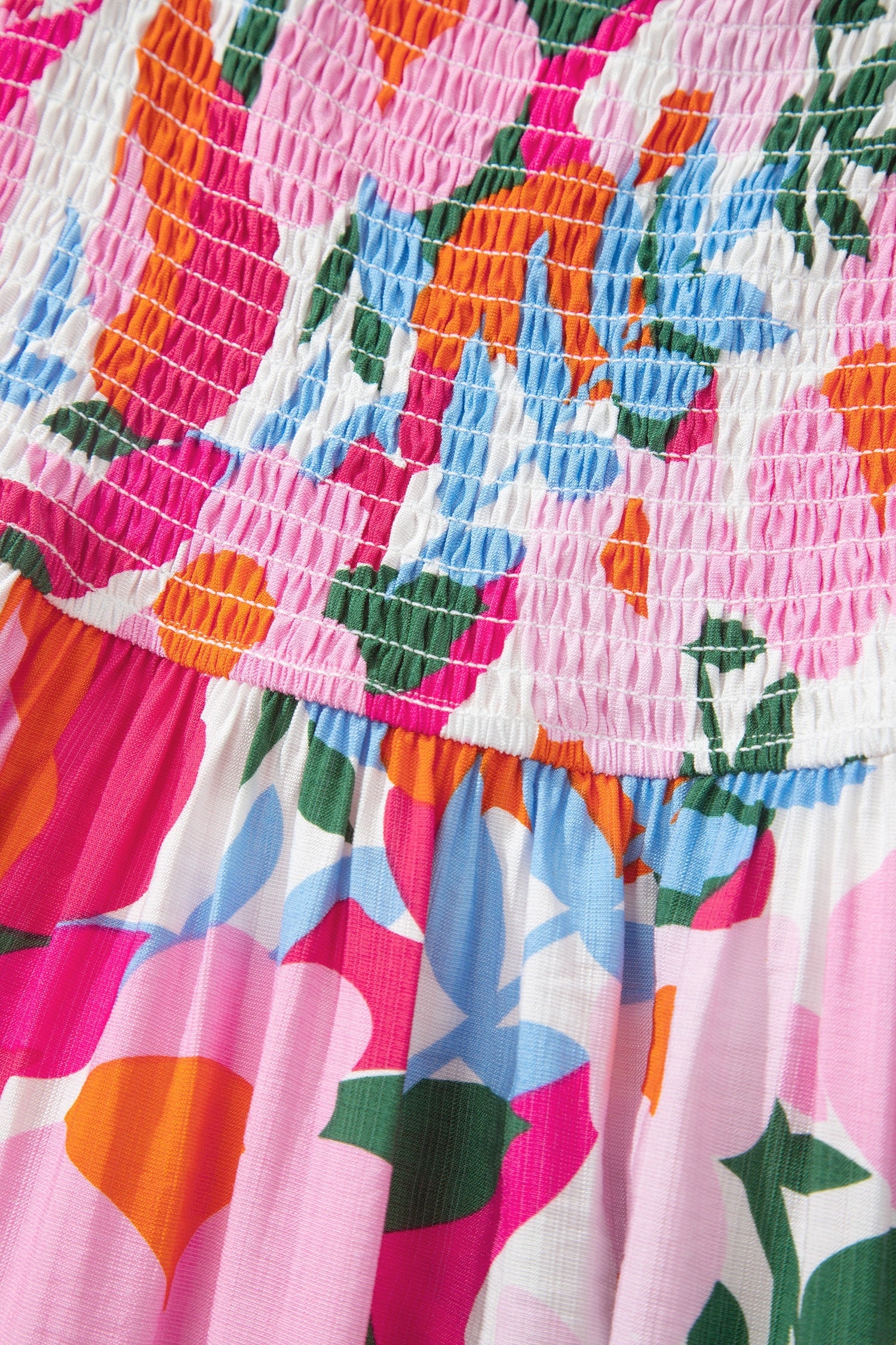 Abstract Floral Smocked High Waist Maxi Sundress