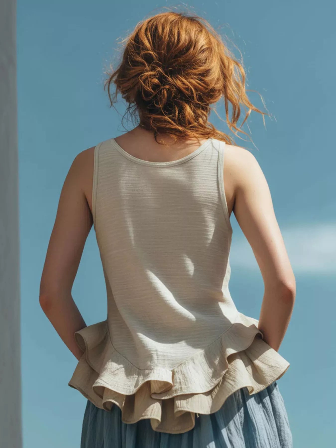 Ruffled Hem Round Neck Tank