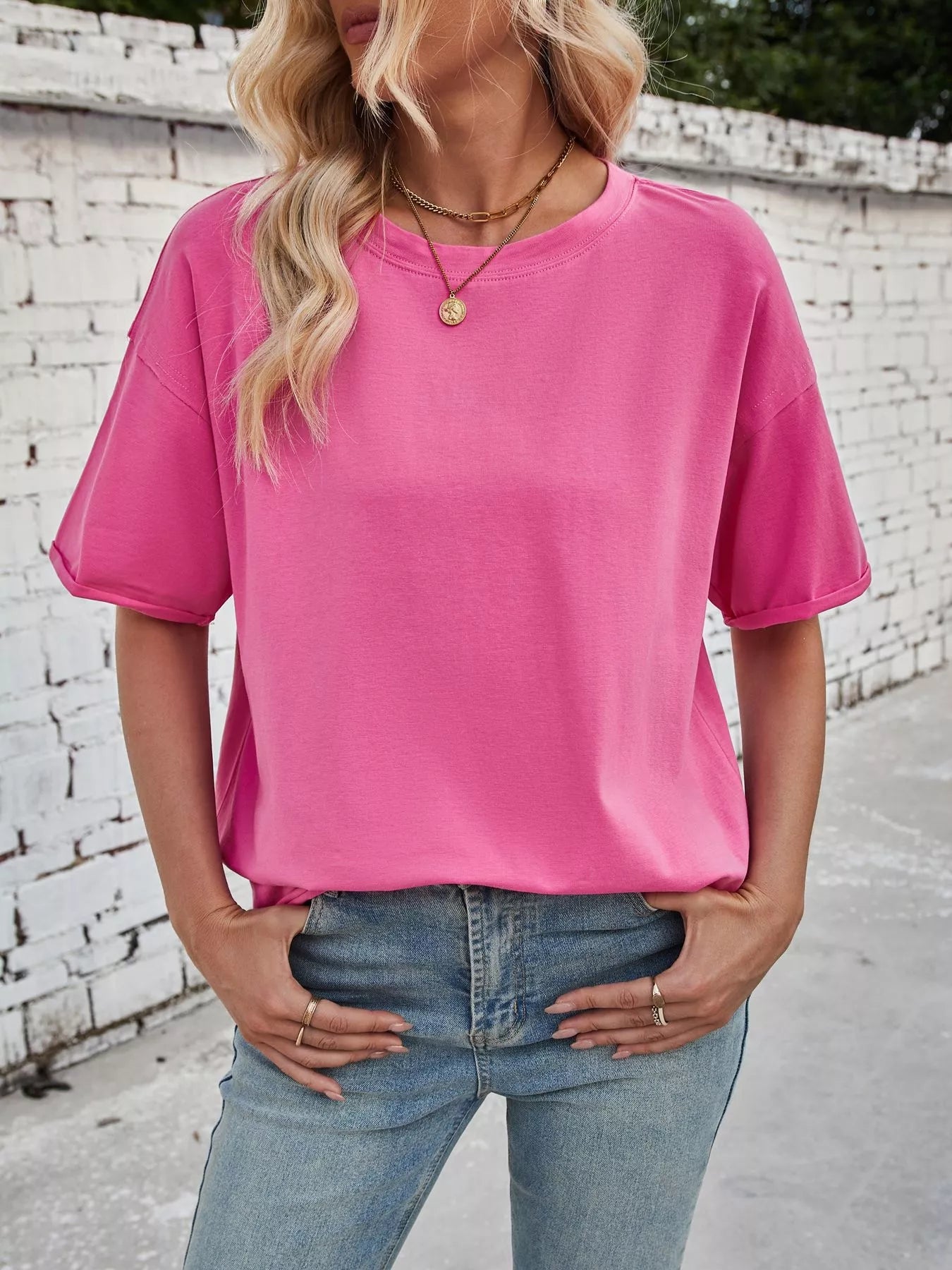 Casual Loose Fit Solid Color T-Shirt