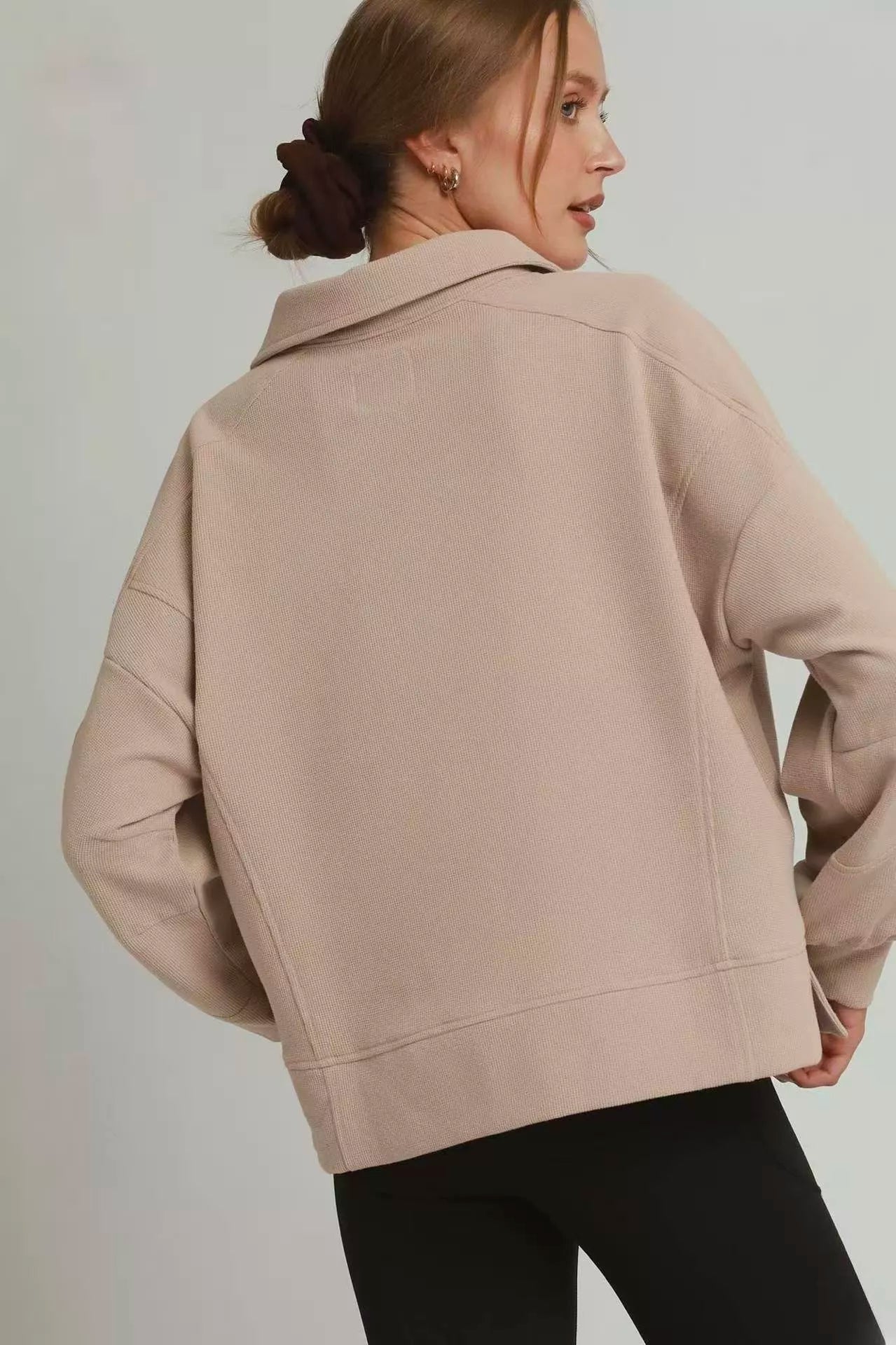 Umgee Brushed Waffle Polo Collared Pullover