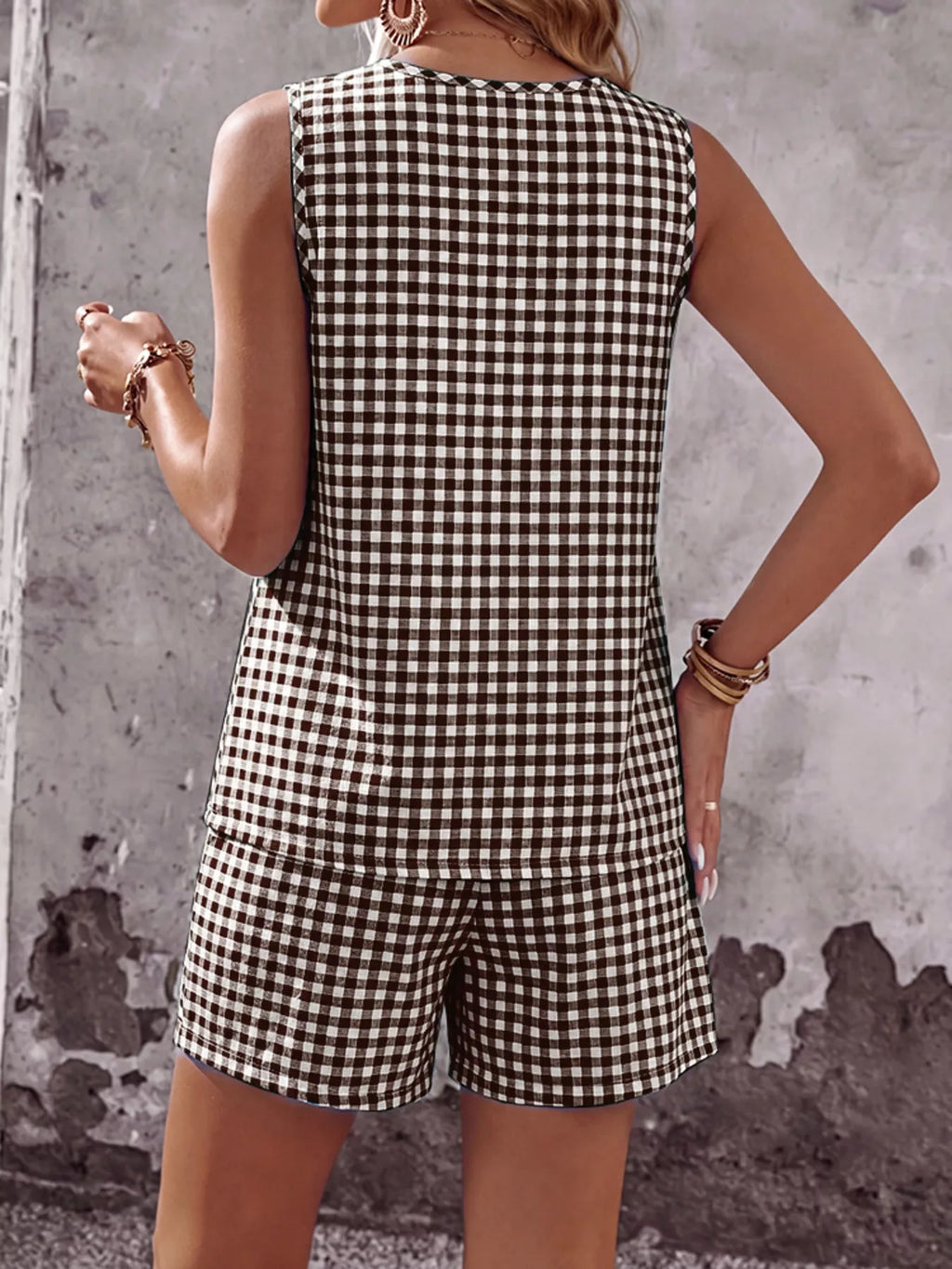 Gingham Sleeveless Top & Shorts Set