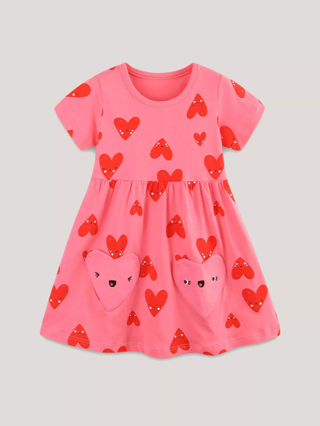 Children's Heart Print Pocket Detail Casual Dress