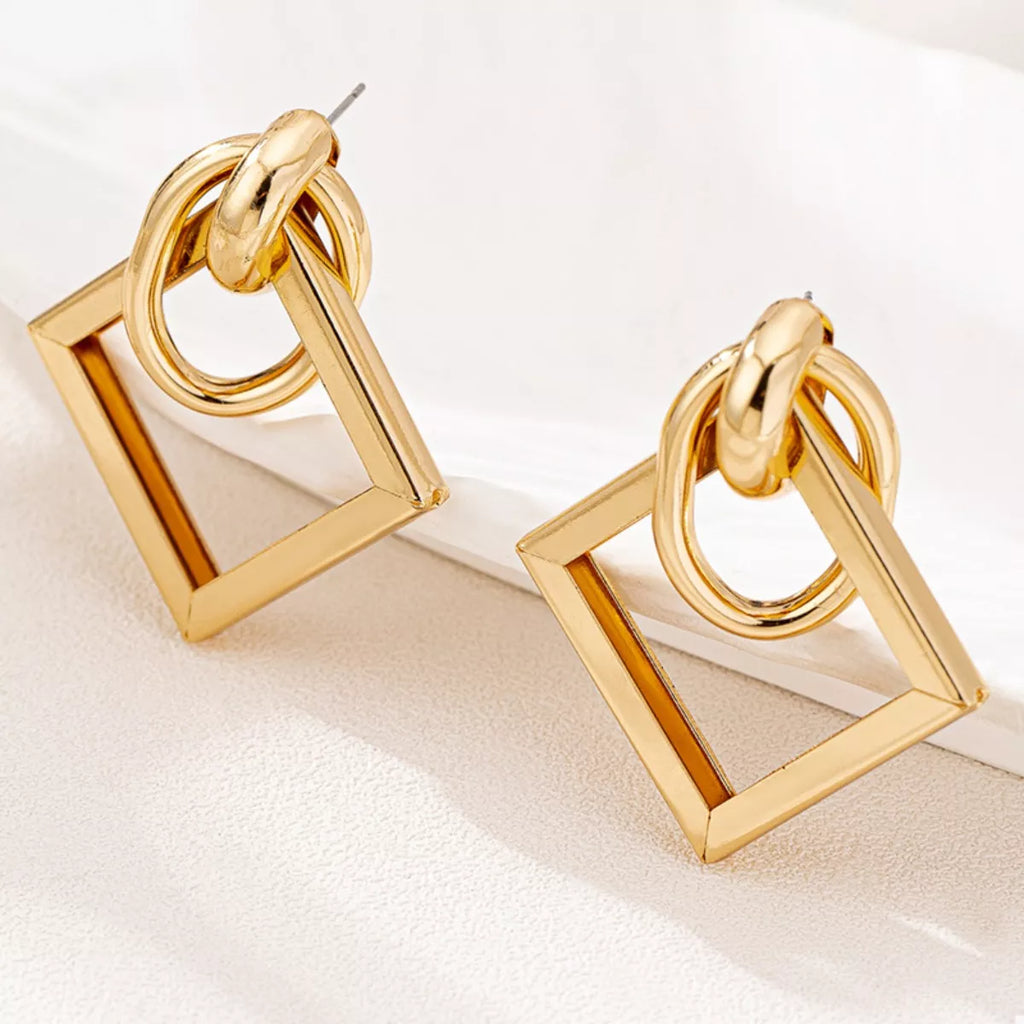 18K Gold-Plated Geometric Square Hoop Earrings