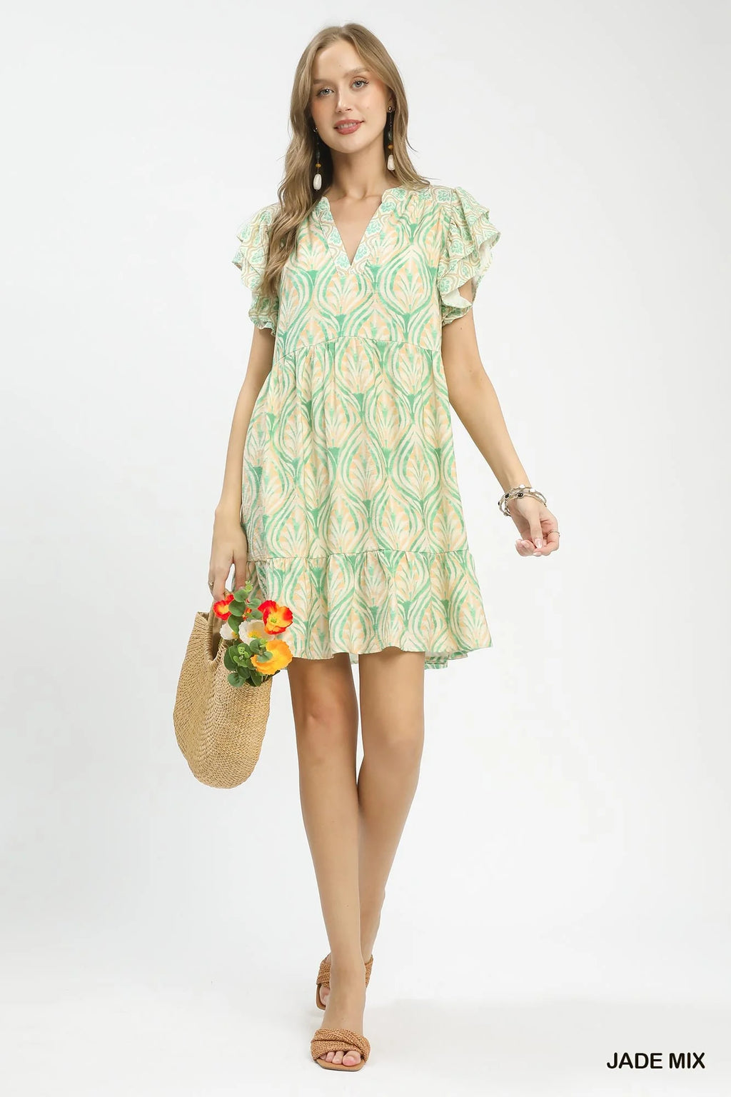 Umgee Mix Printed Flutter Sleeve Dress