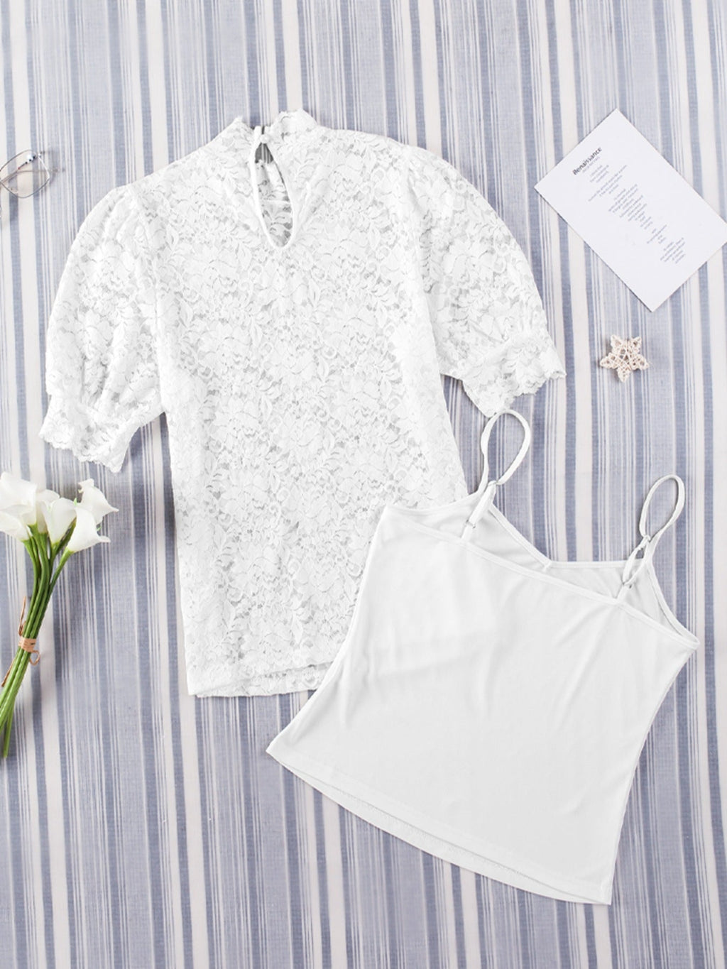 Cami & Lace Short Sleeve Blouse Set