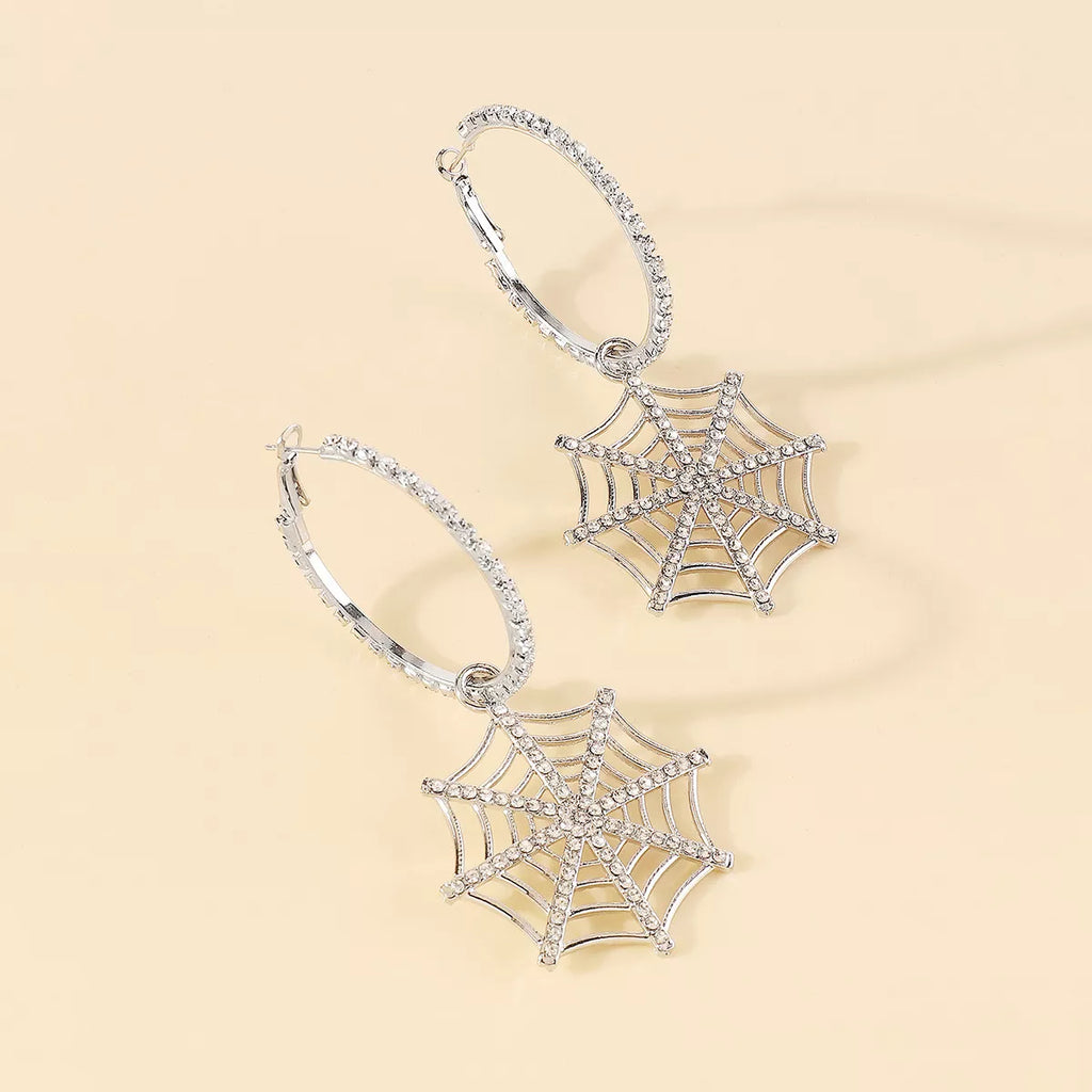 Spider Web Dangle Hoop Earrings