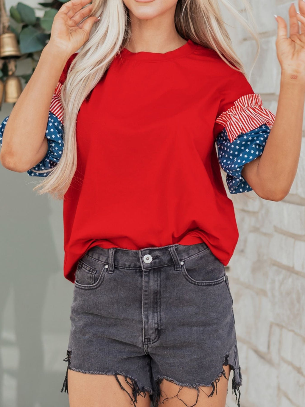 Patriotic Short Sleeve Round Neck Top
