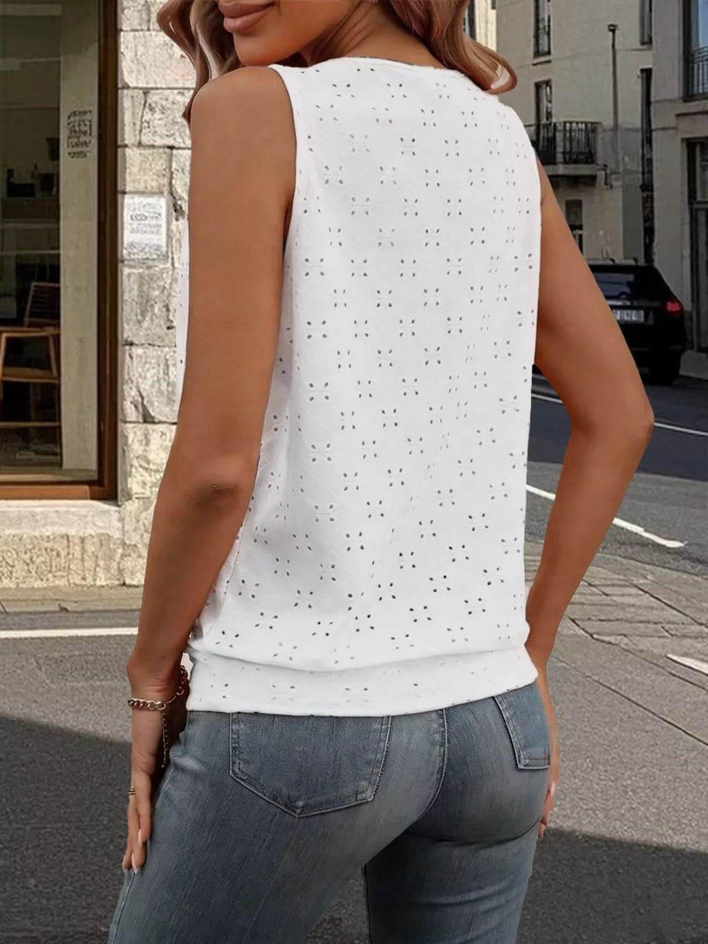 Eyelet Round Neck Cami