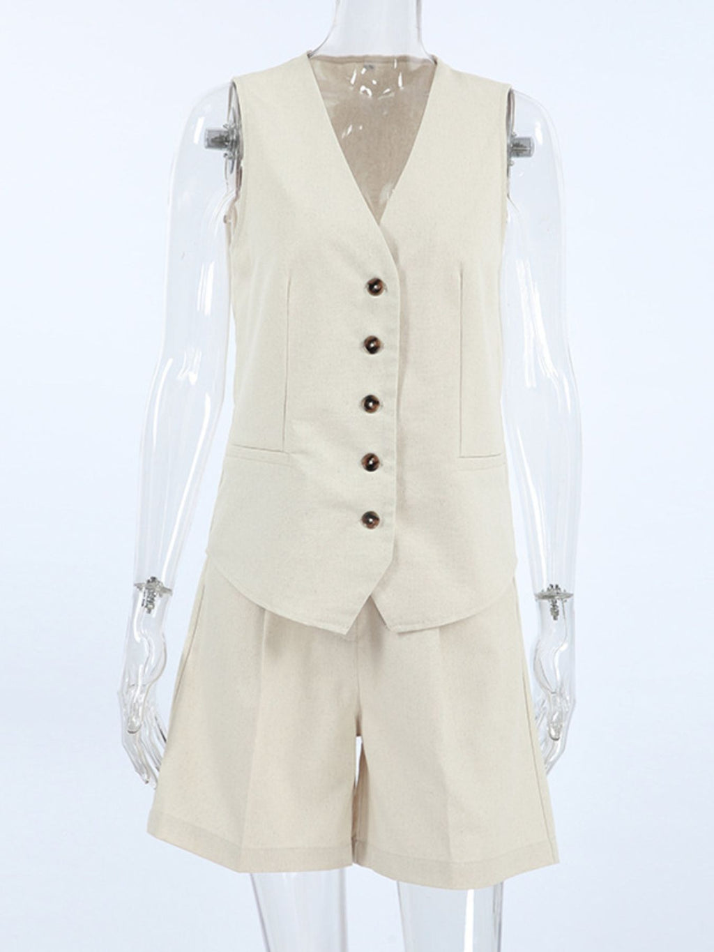 Button Up Vest and Shorts Set