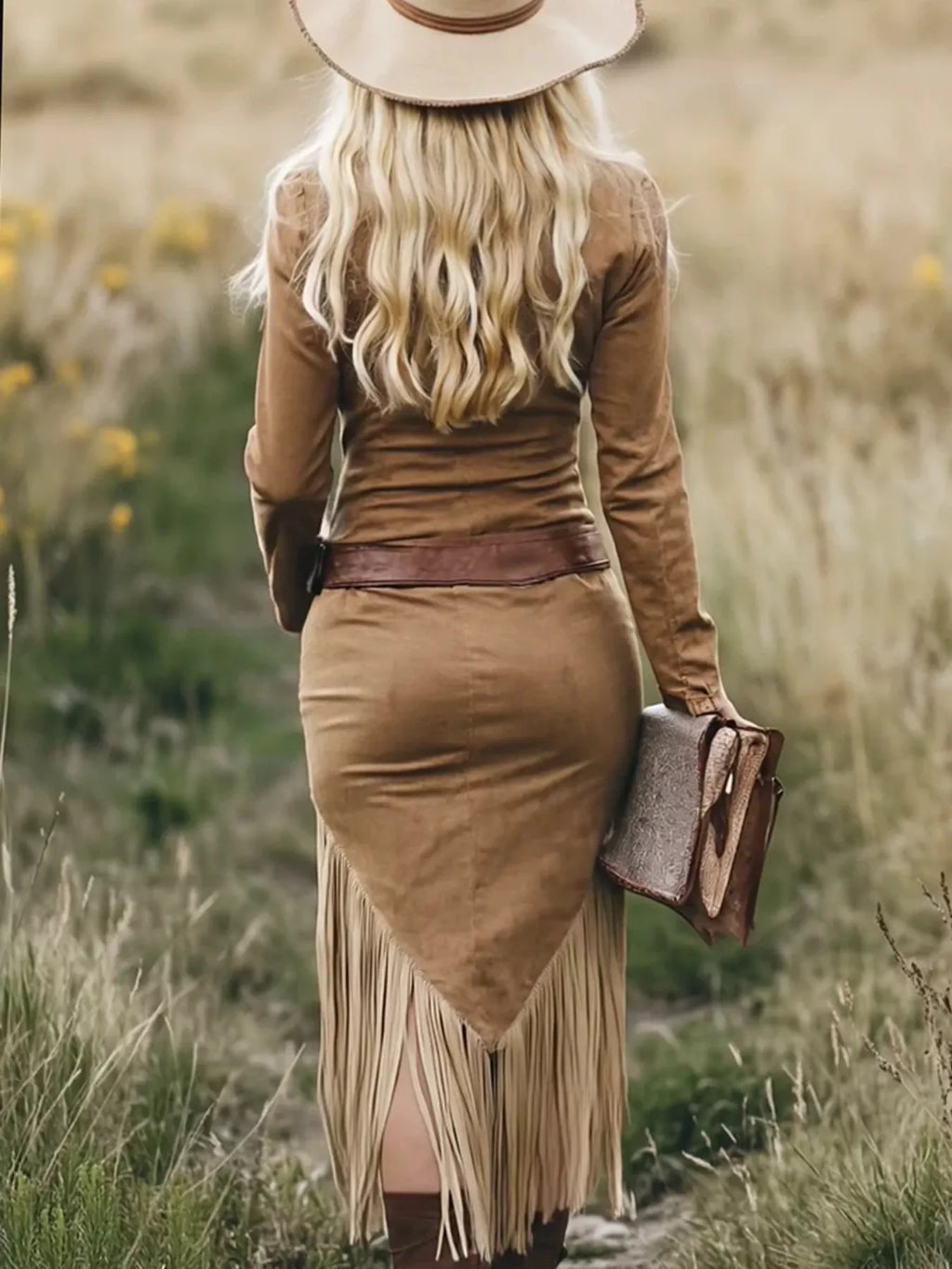 Fringe Zip Front Long Sleeve Dress