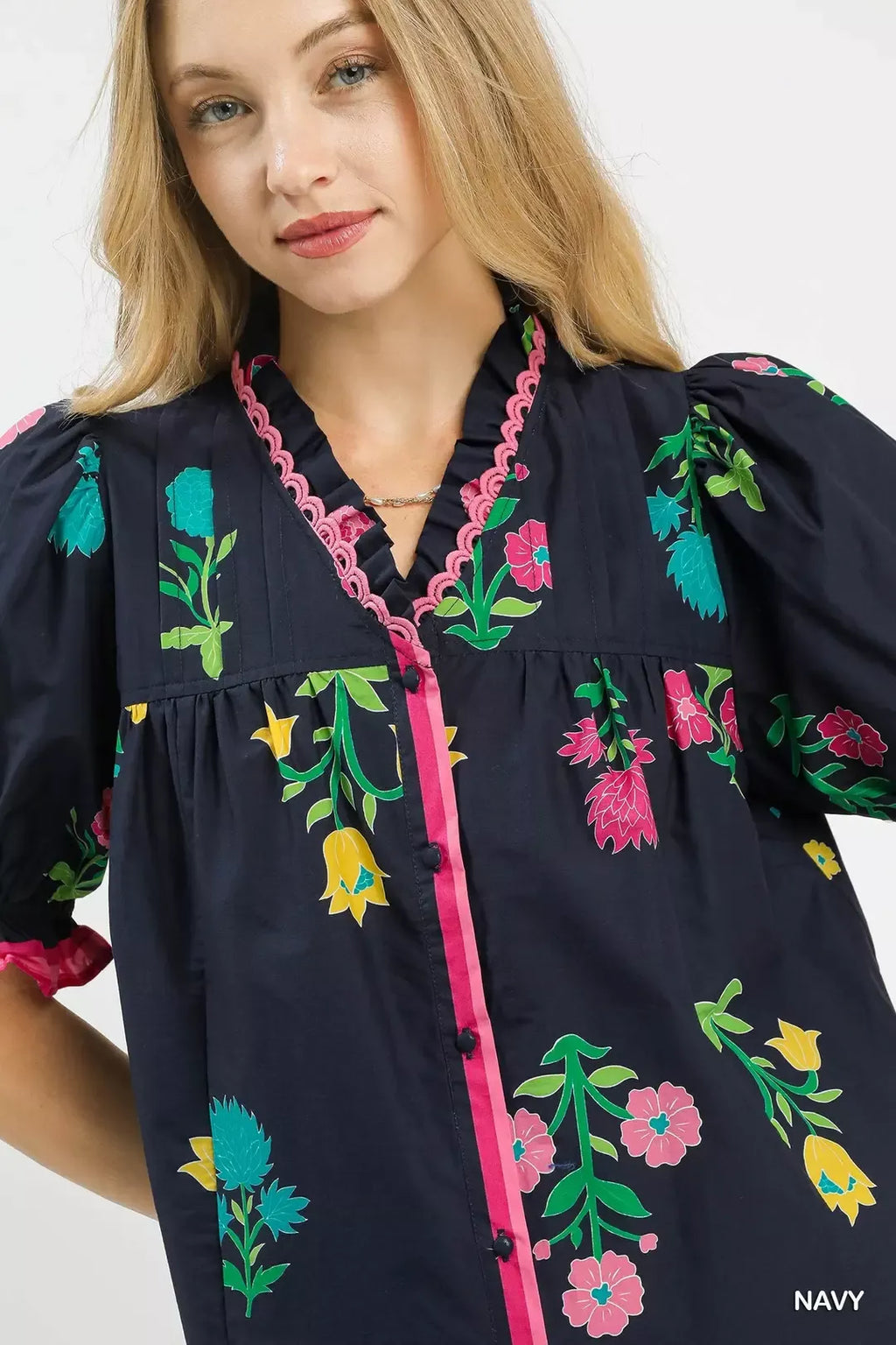 Umgee Petal Parade Print Button-Down Blouse