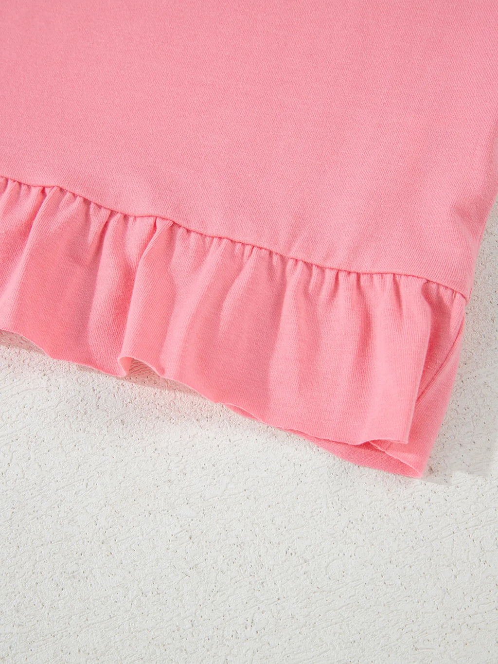 Ruffle Hem Round Neck Relaxed T-Shirt