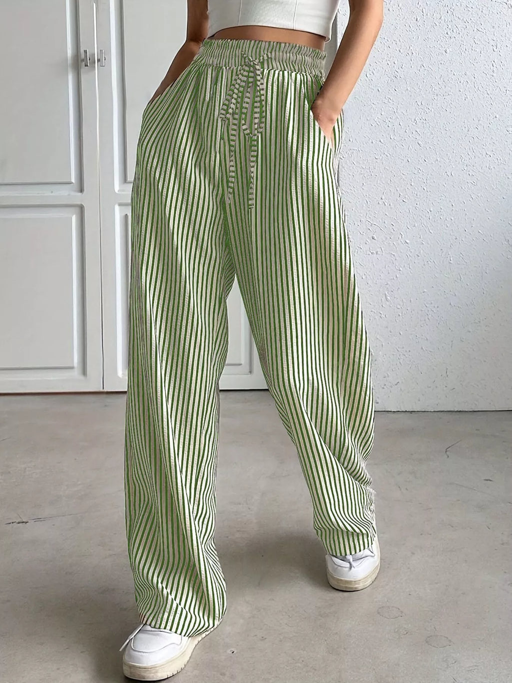 Striped High-Waisted Wide Leg Pants