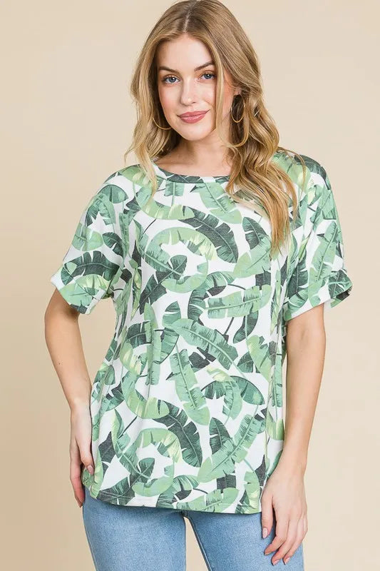 BOMBOM Lightweight Printed Round Neck Short Sleeve T-Shirt