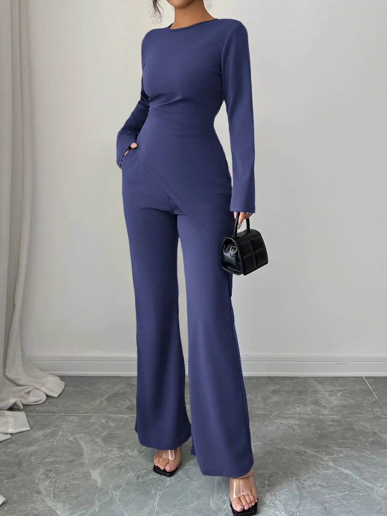 Asymmetric Long Sleeve Top and Pants Set