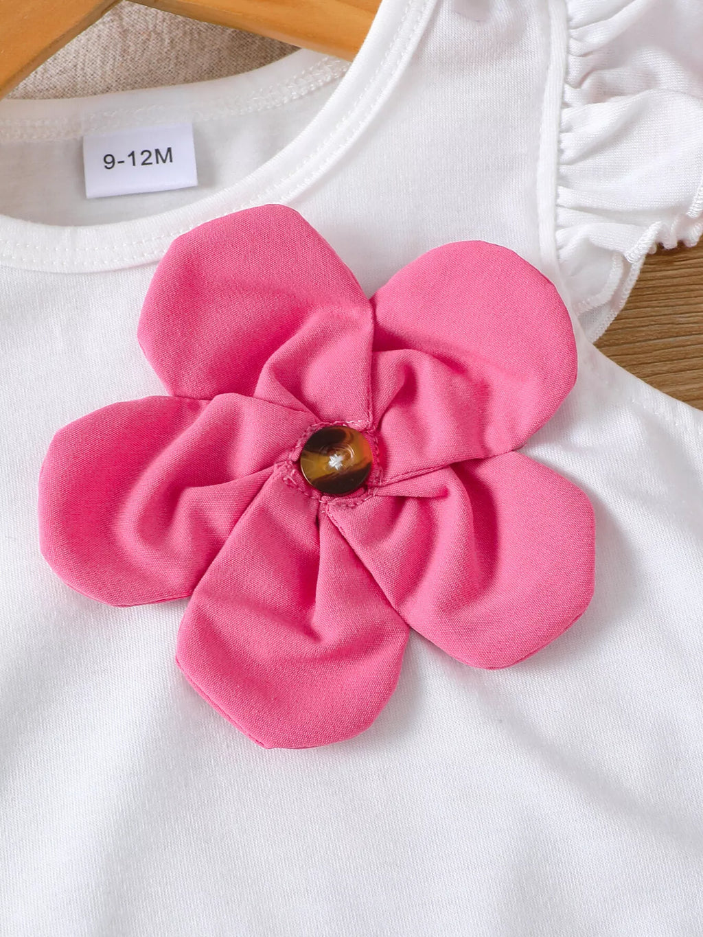 Children's Floral Applique Ruffle Sleeve Top & Skirt Set