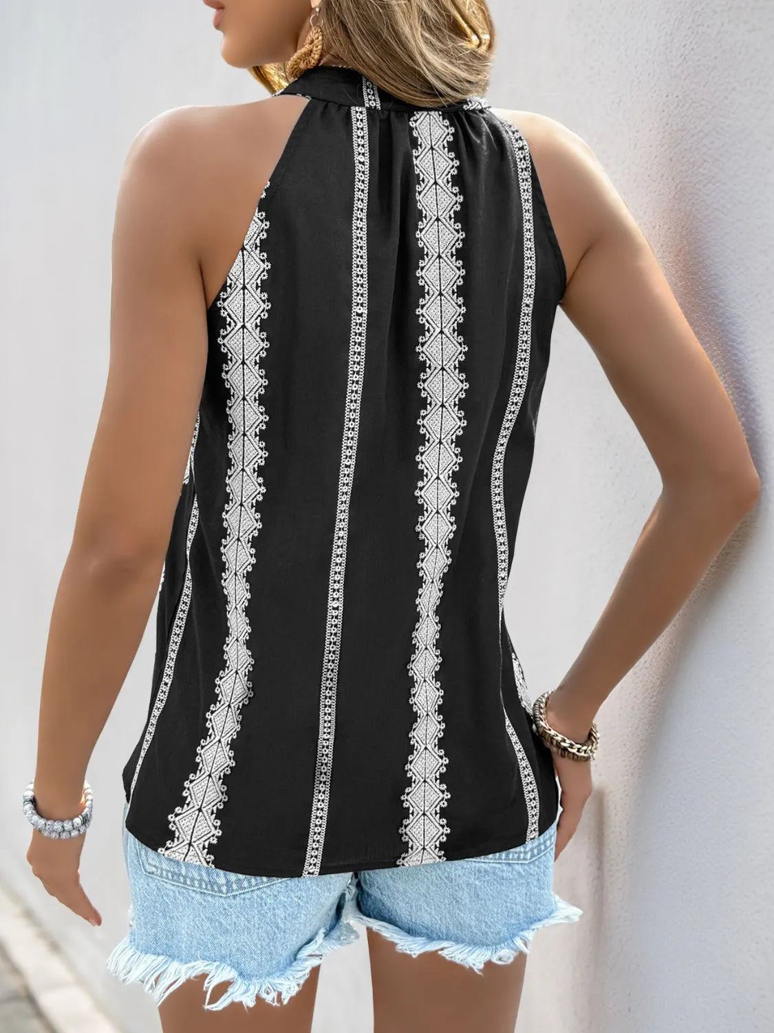Tassel Tied Embroidered Tank
