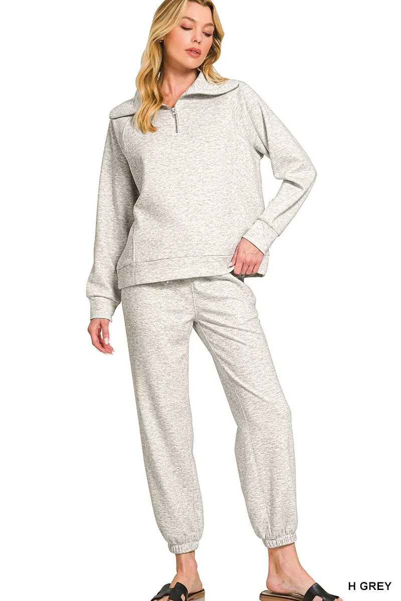 Zenana Scuba Half Zip Sweatshirts and Joggers Set
