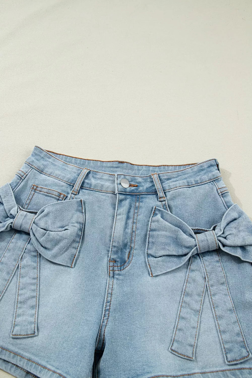 Bow Detail Denim Shorts with Pockets