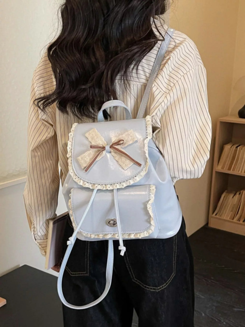 Lace Bowknot Decor Backpack Bag