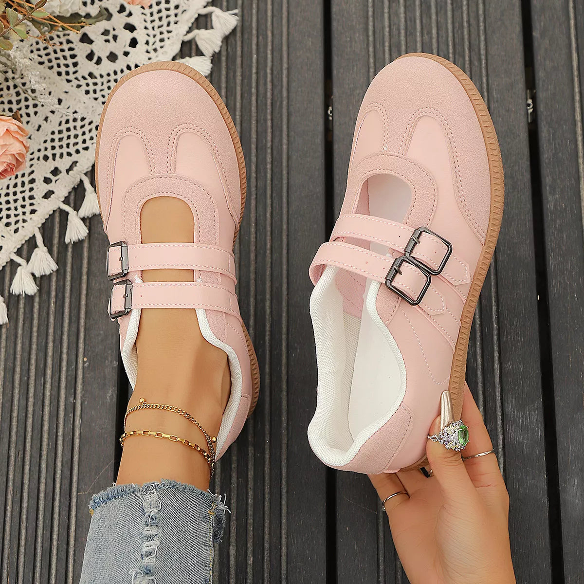 Buckle Strap Casual Sneakers
