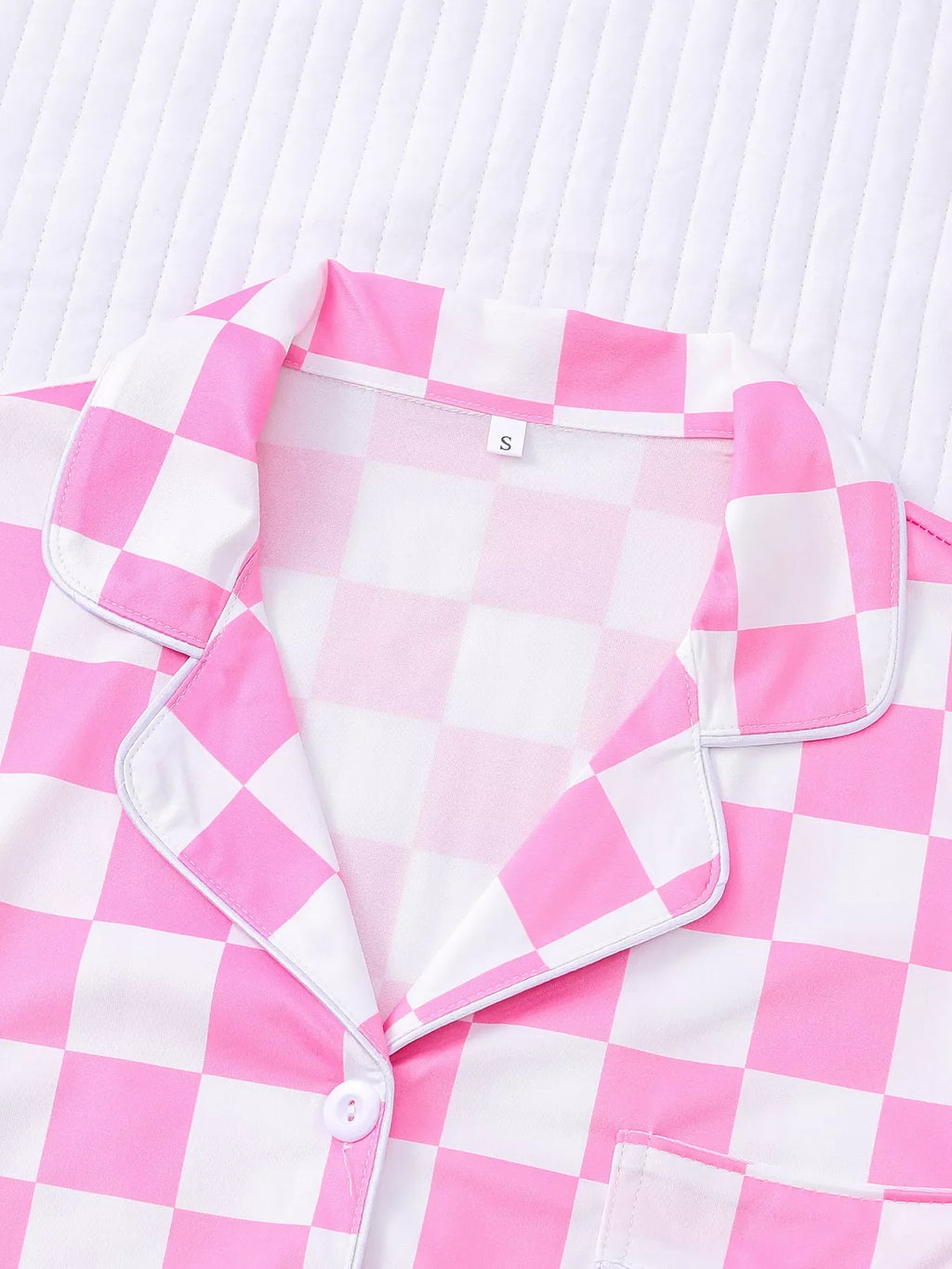 Checkered Print Button Up Top and Shorts Lounge Set