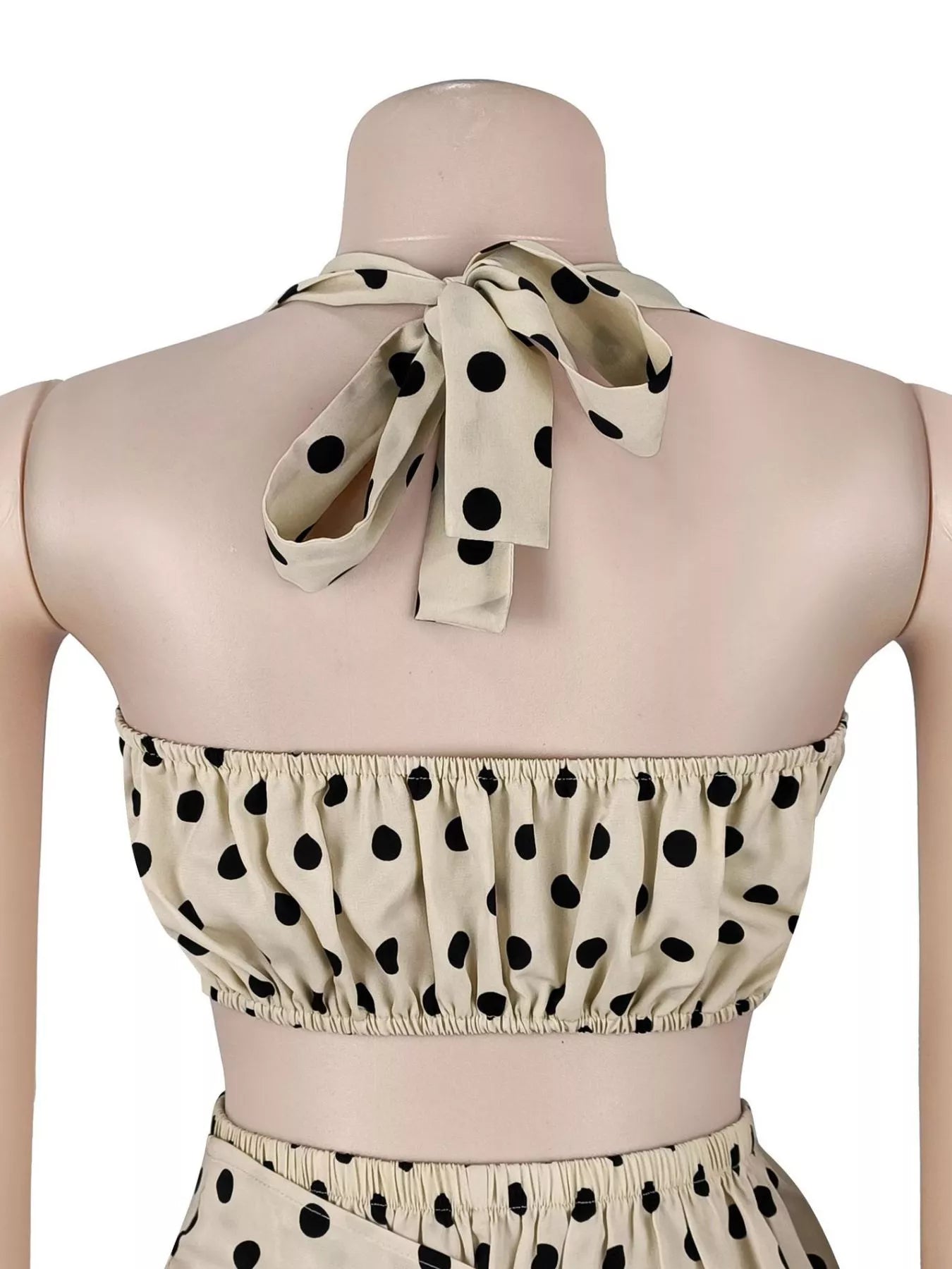 Polka Dot Halter Neck Cami and Fringe Trim Pants Set