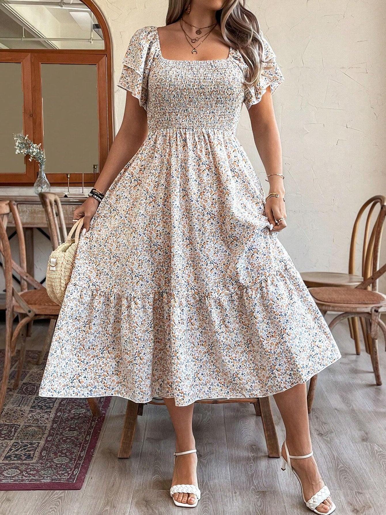 Plus Size Backless Midi Dress – Elegant Pleated Summer Party Dress