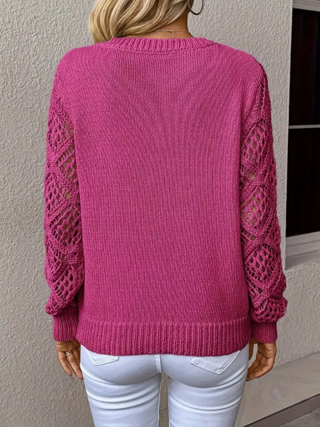 V-Neck Hollow-Out Sleeve Knit Sweater