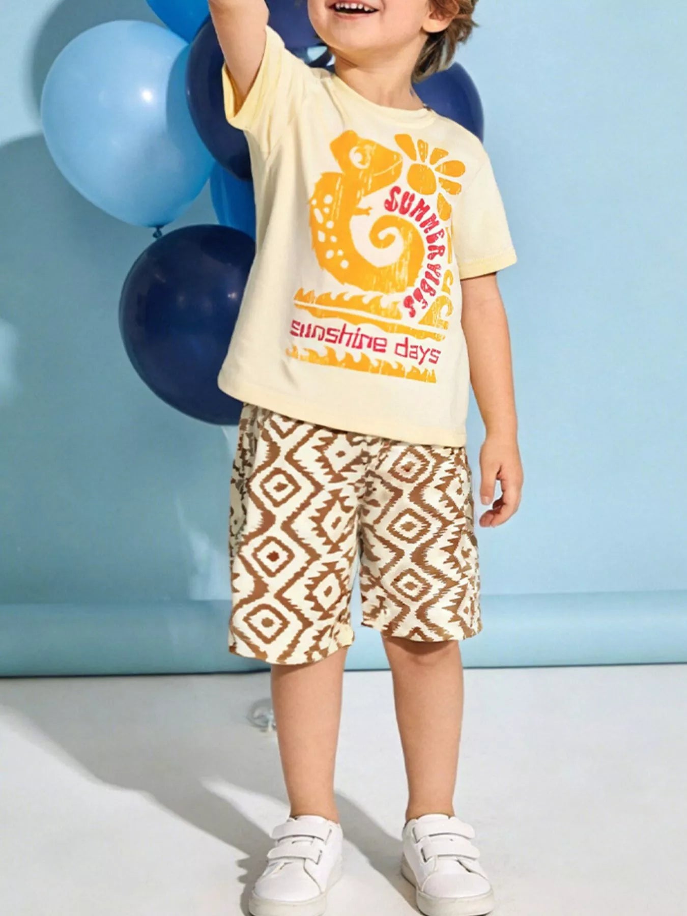 Children's Graphic Tee & Geometric Print Shorts Set