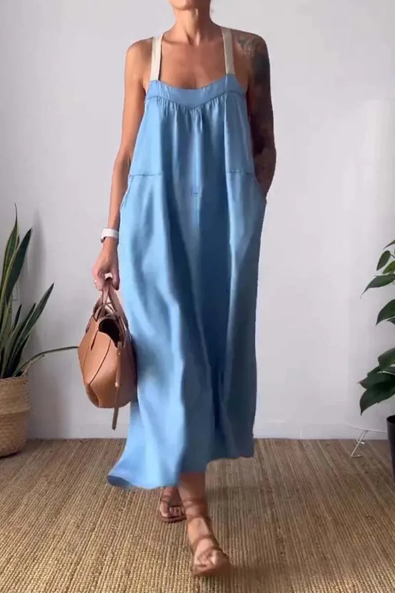 Full Size Ruched Cami Maxi Dress with Pockets Plus Size