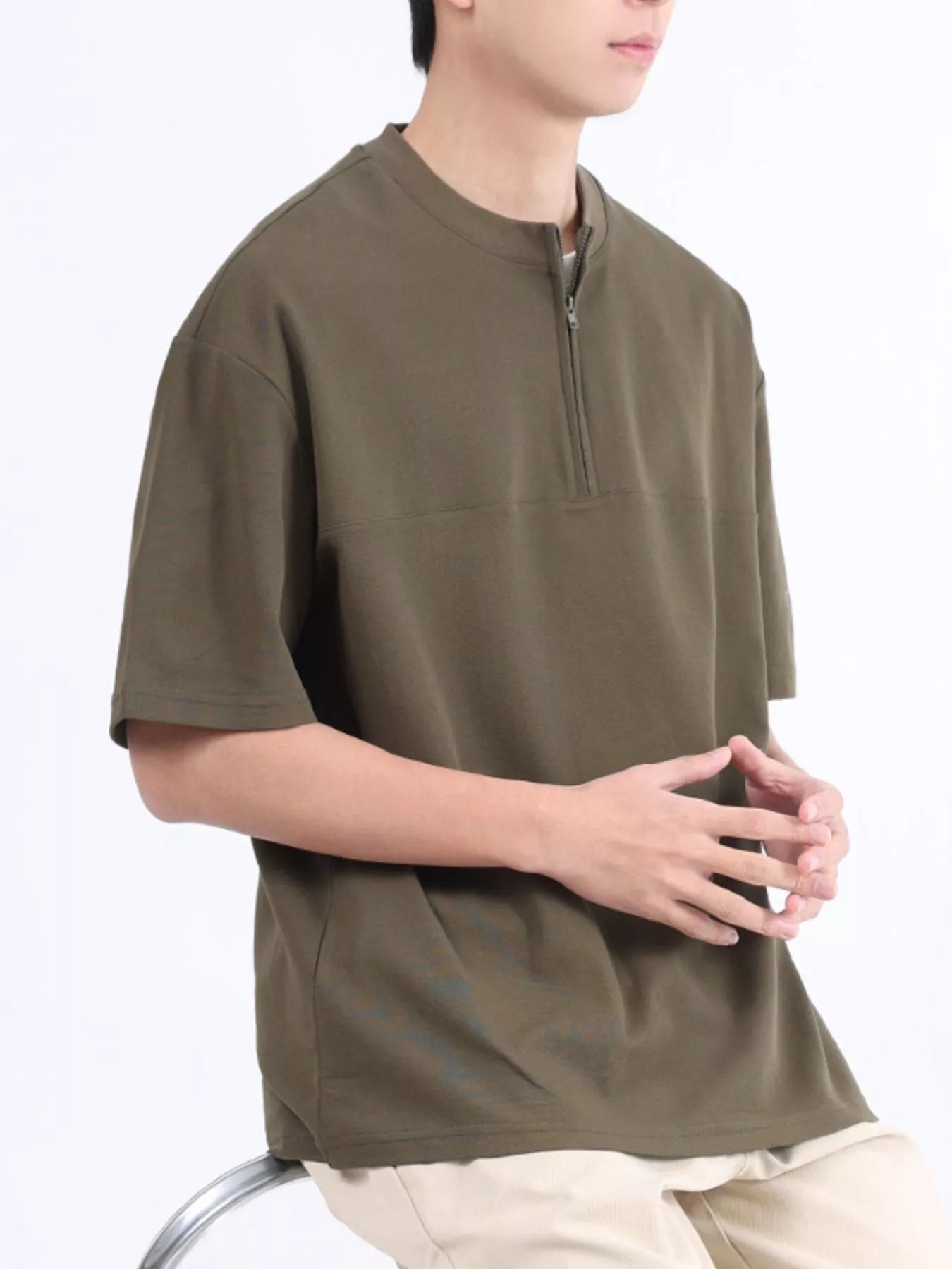 Men's Plus Size Half Sleeve Solid Color Top