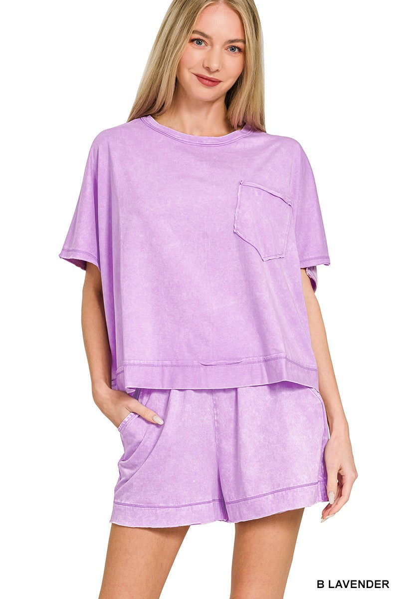 Zenana Acid Washed Oversized Top & Shorts Set