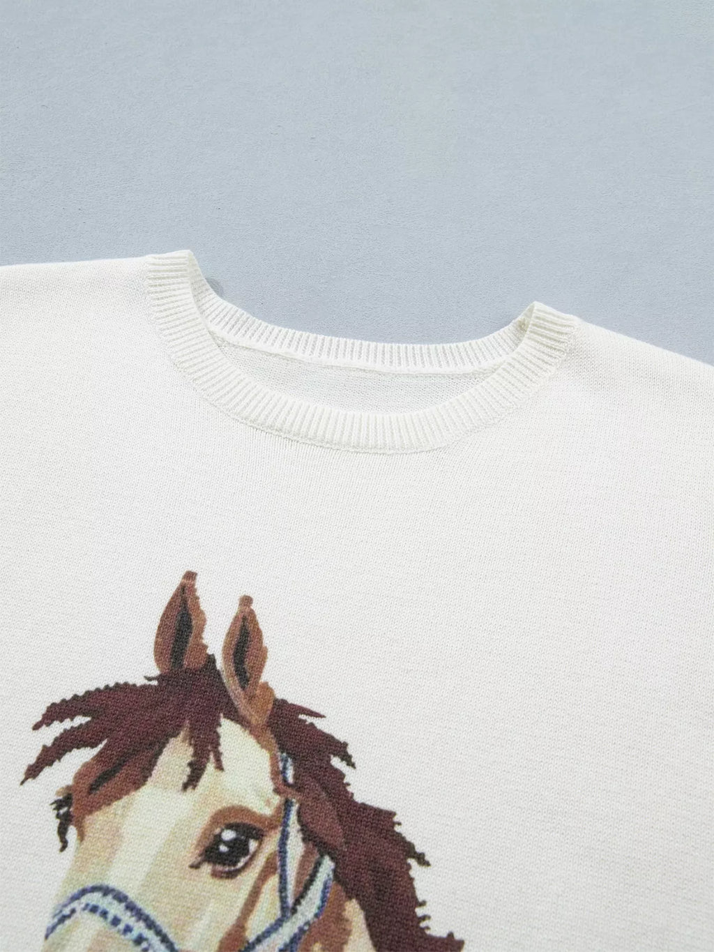 Wild West Horse Head Printed Short Sleeve Sweater