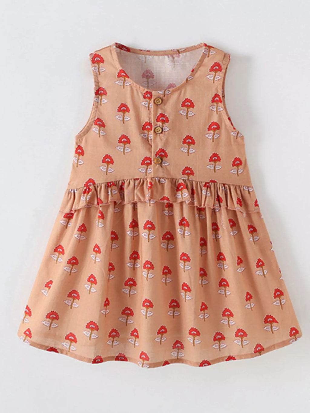 Children's Floral Print Sleeveless Ruffle Dress