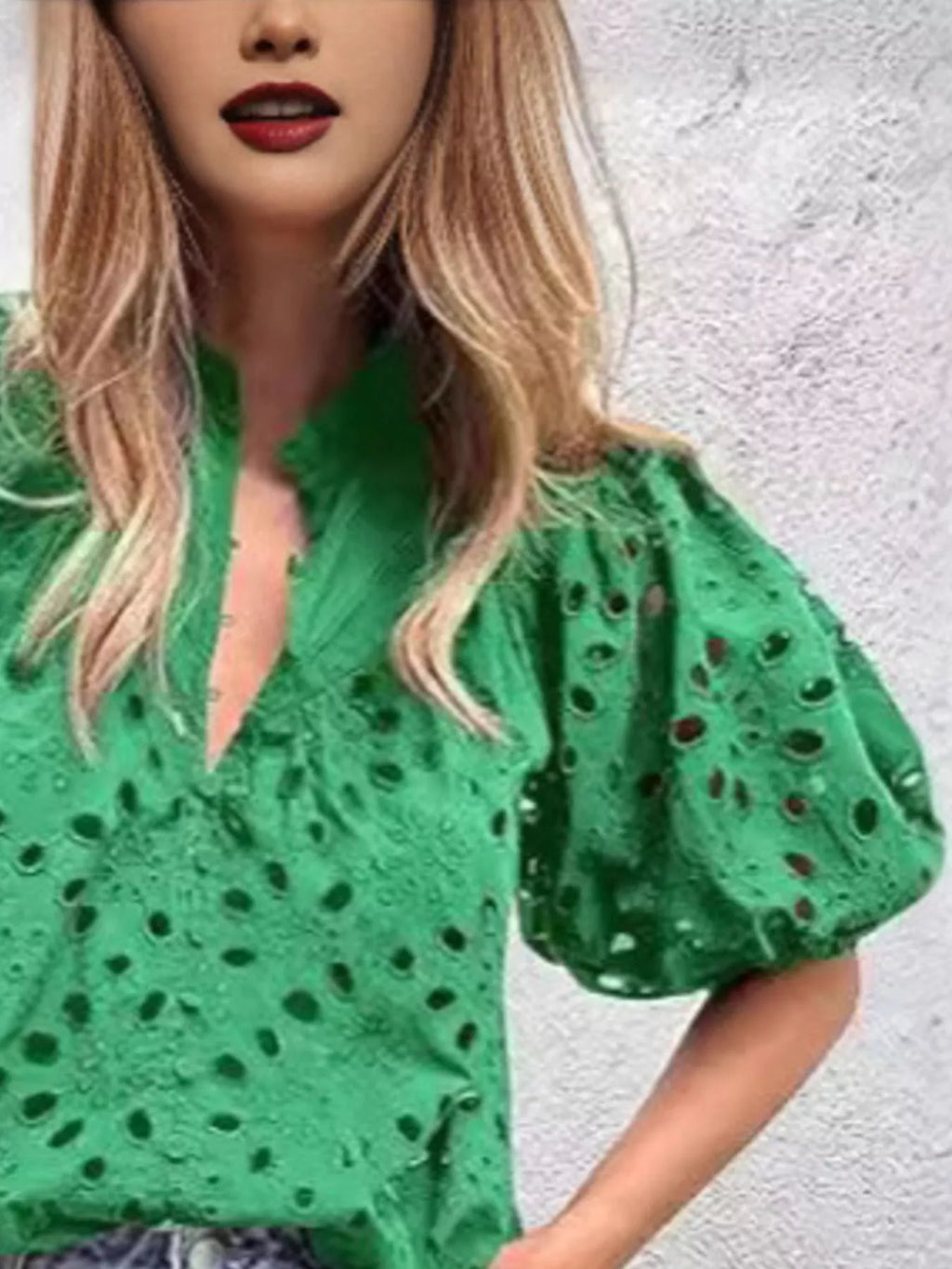 Eyelet Embroidered Puff Sleeve Blouse