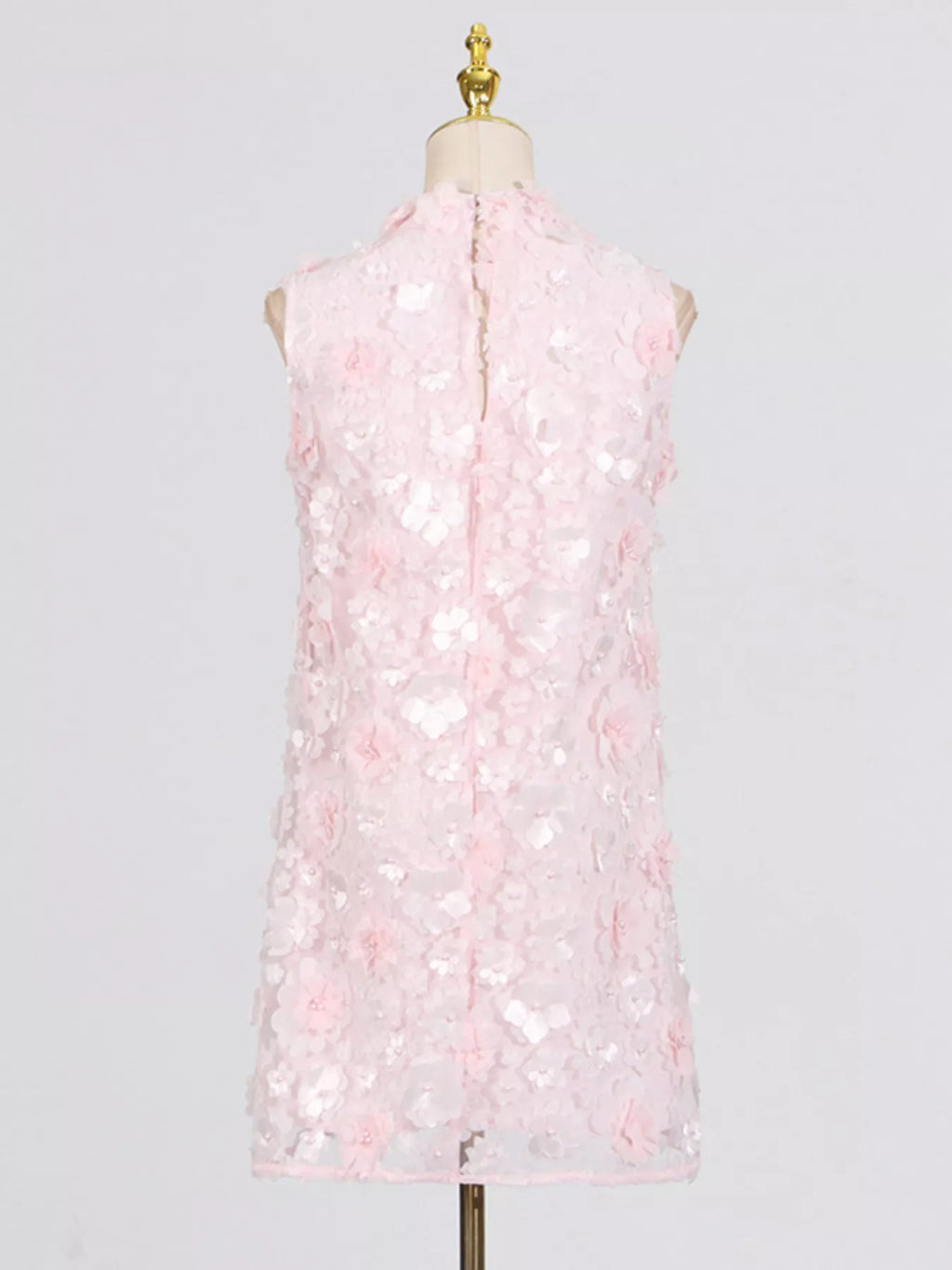 Floral Applique High Neck Sleeveless Mini Dress