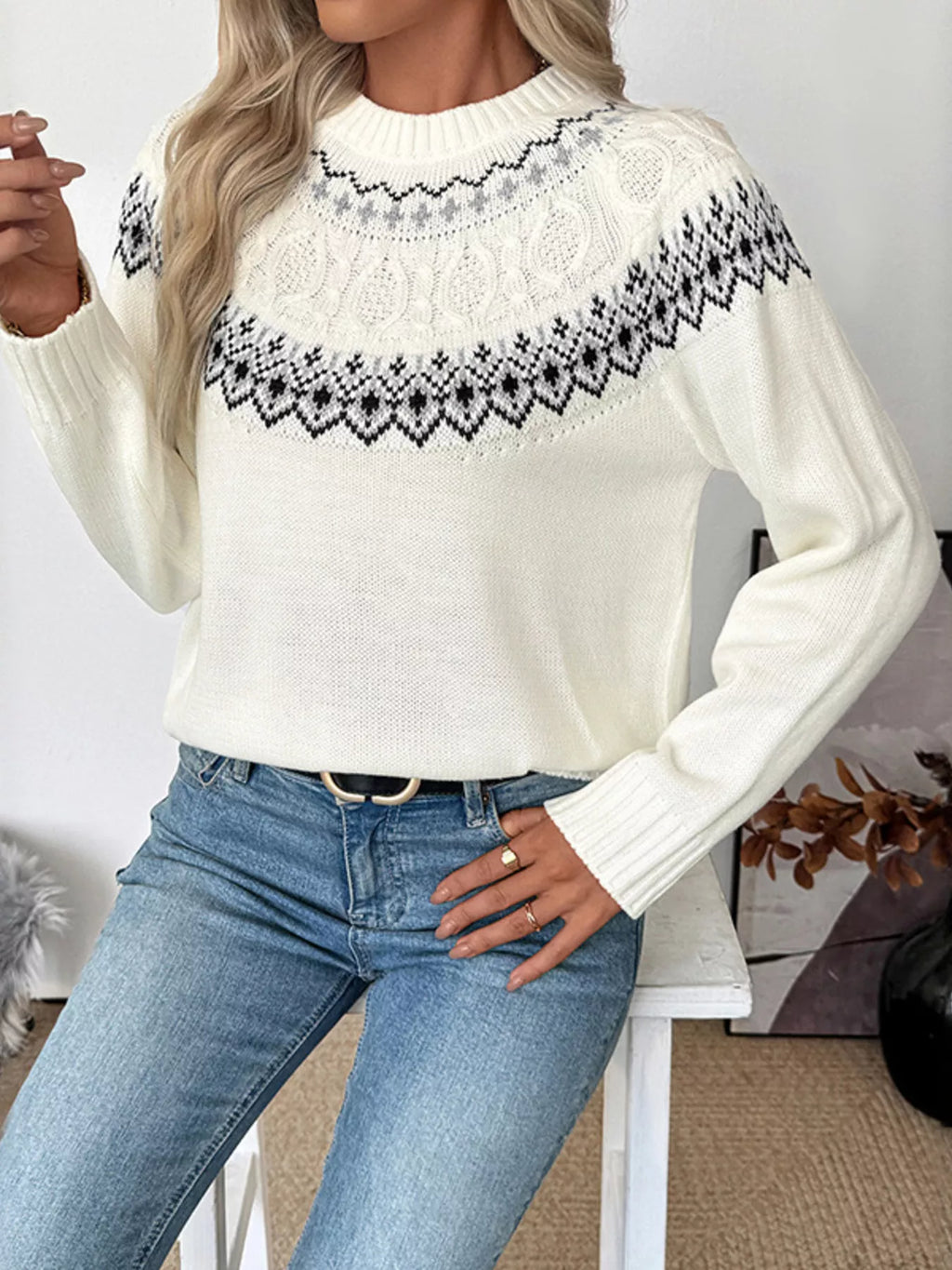 Fair Isle Pattern Round Neck Sweater