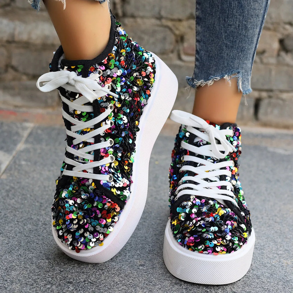 Sequin Round Toe Platform Sneakers