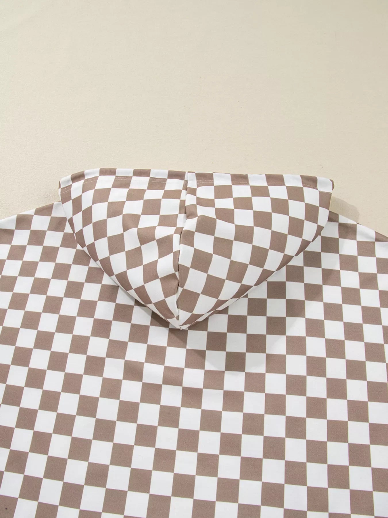 Checkered Pattern Oversized Drawstring Hoodie