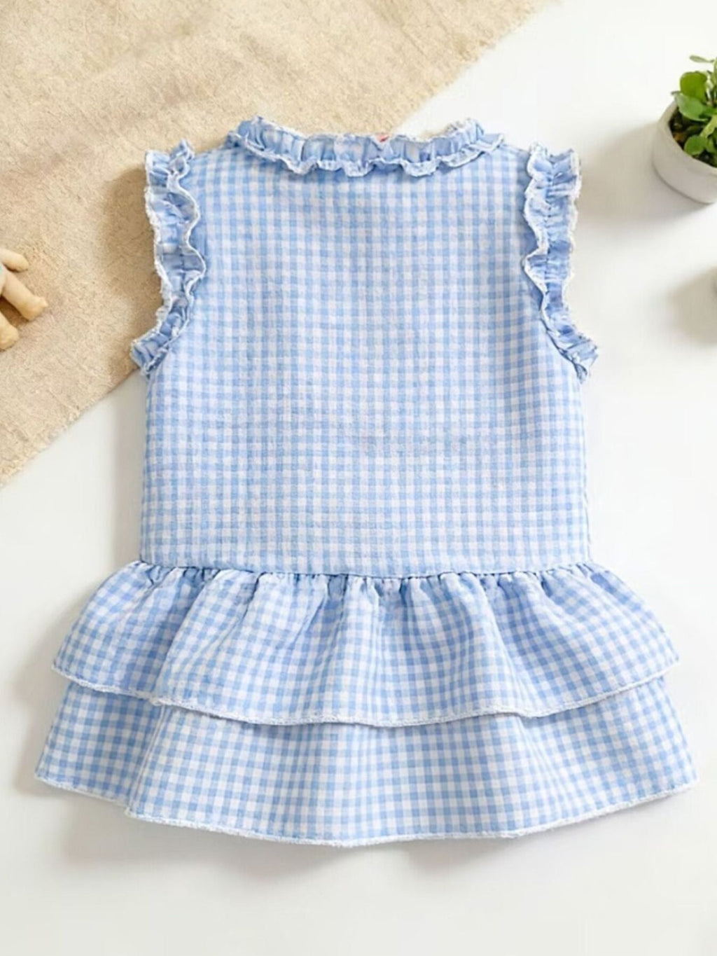 Children's Ruffled Gingham Sleeveless Dress