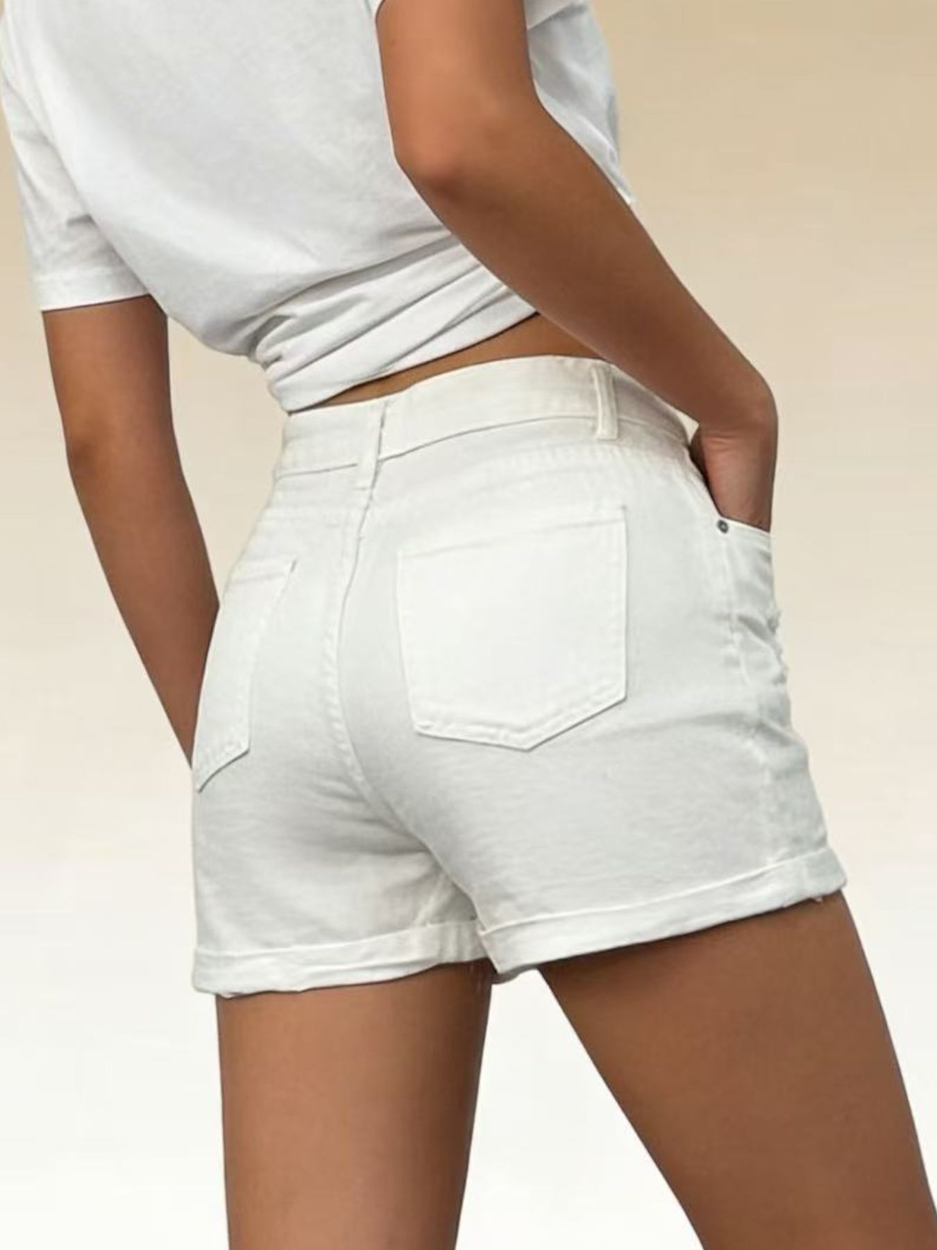 High-Waisted Button-Fly Distressed Denim Shorts