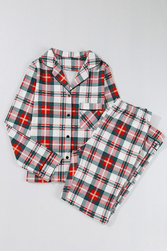 Christmas Plaid Two Piece Long Sleeve Pajamas Set