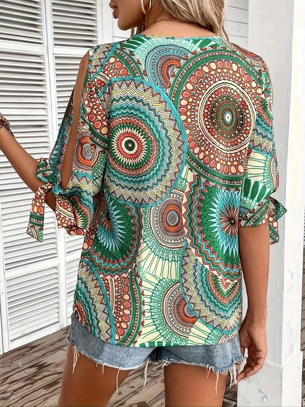 Printed V-Neck Half Sleeve Blouse