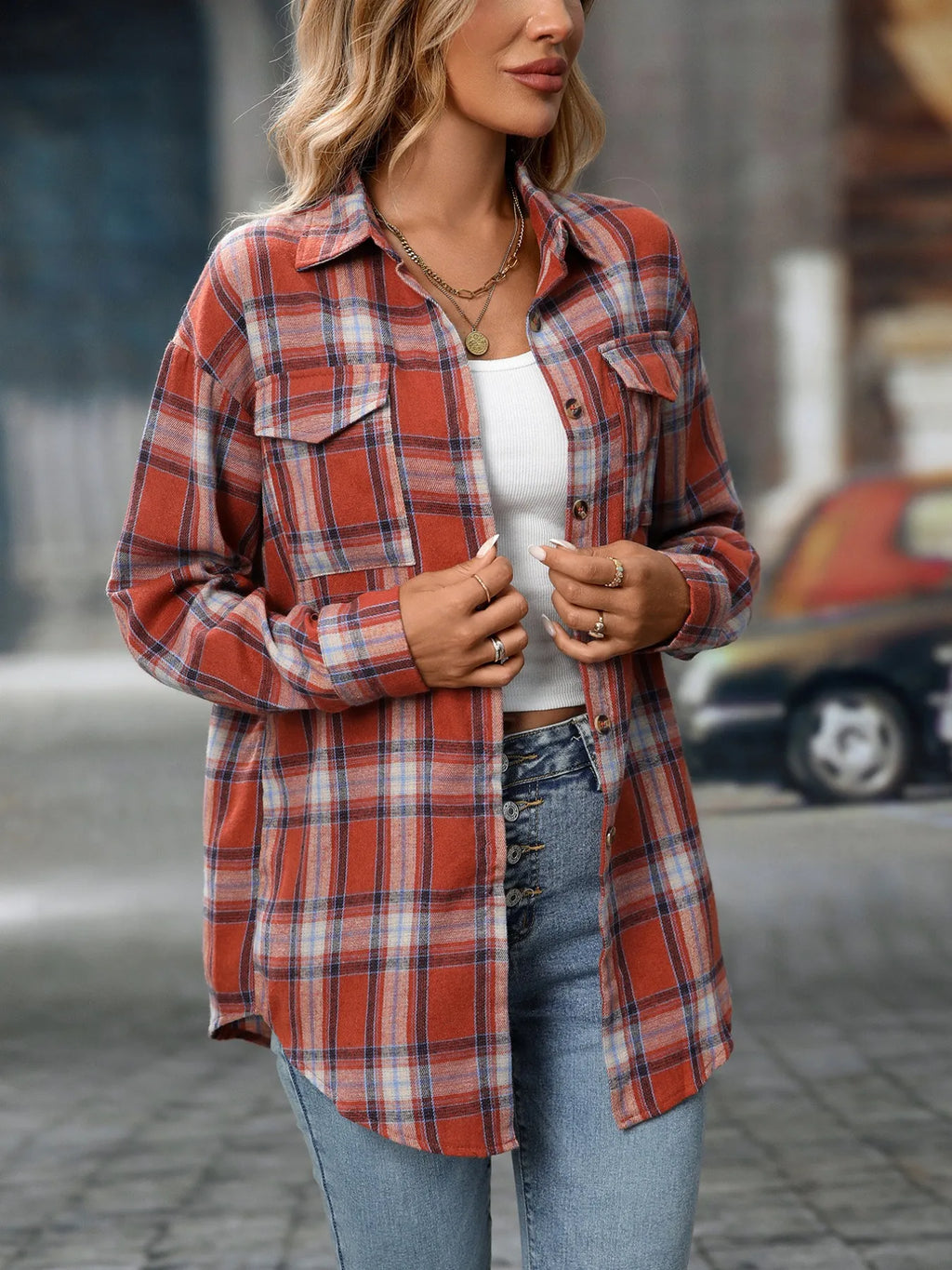 Plaid Button-Down Oversized Shirt