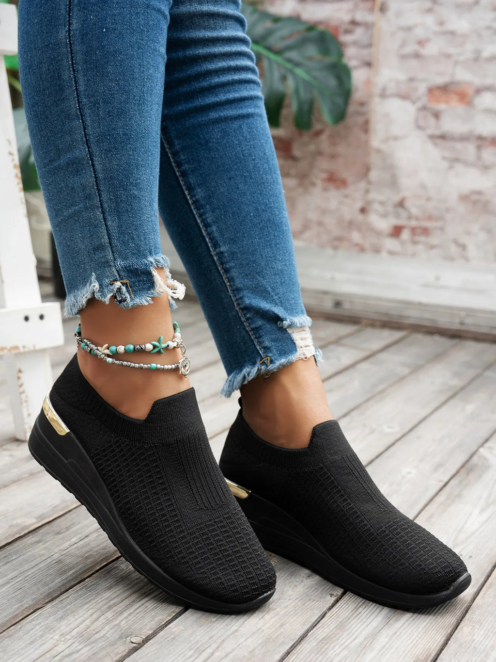 Round Toe Wedge Sneakers