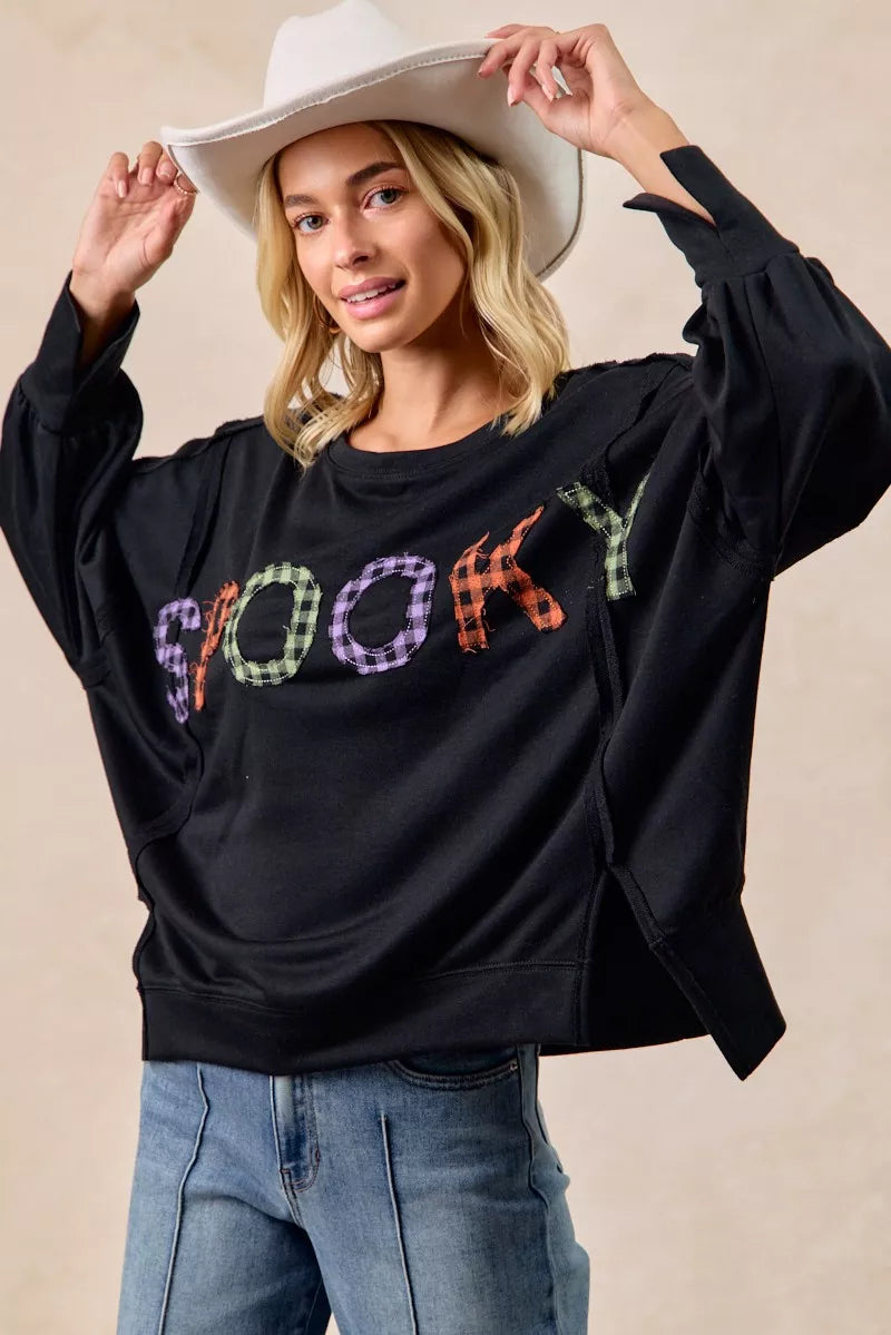 BiBi Spook Plaid Letter Print Oversized Sweatshirt