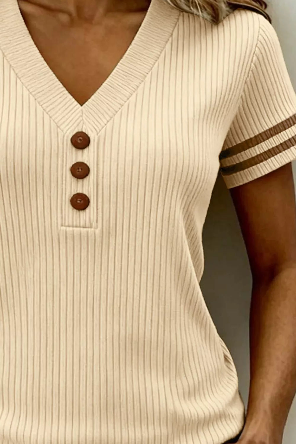 Ribbed V-Neck Knit Top