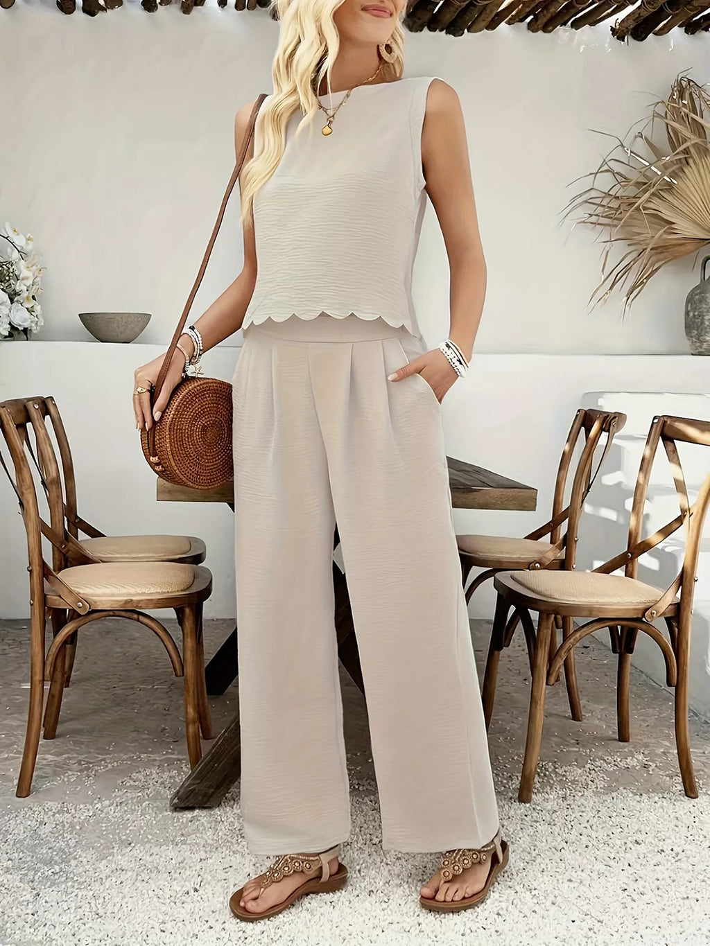 Tie Back Tank and Wide Leg Pants Set